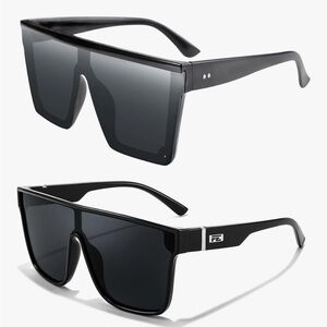 FEISEDY Trendy Oversized Flat Top Square Sunglasses UV400 Shield new with case